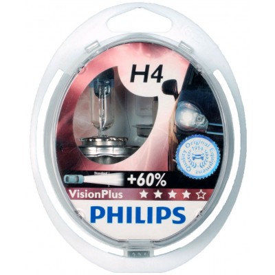 Набор галогеновых ламп Philips H4 12342VPS2 VisionPlus +60%