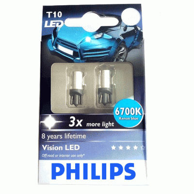 Philips LED T10 (W5W) Vision (+200%) 6700 К